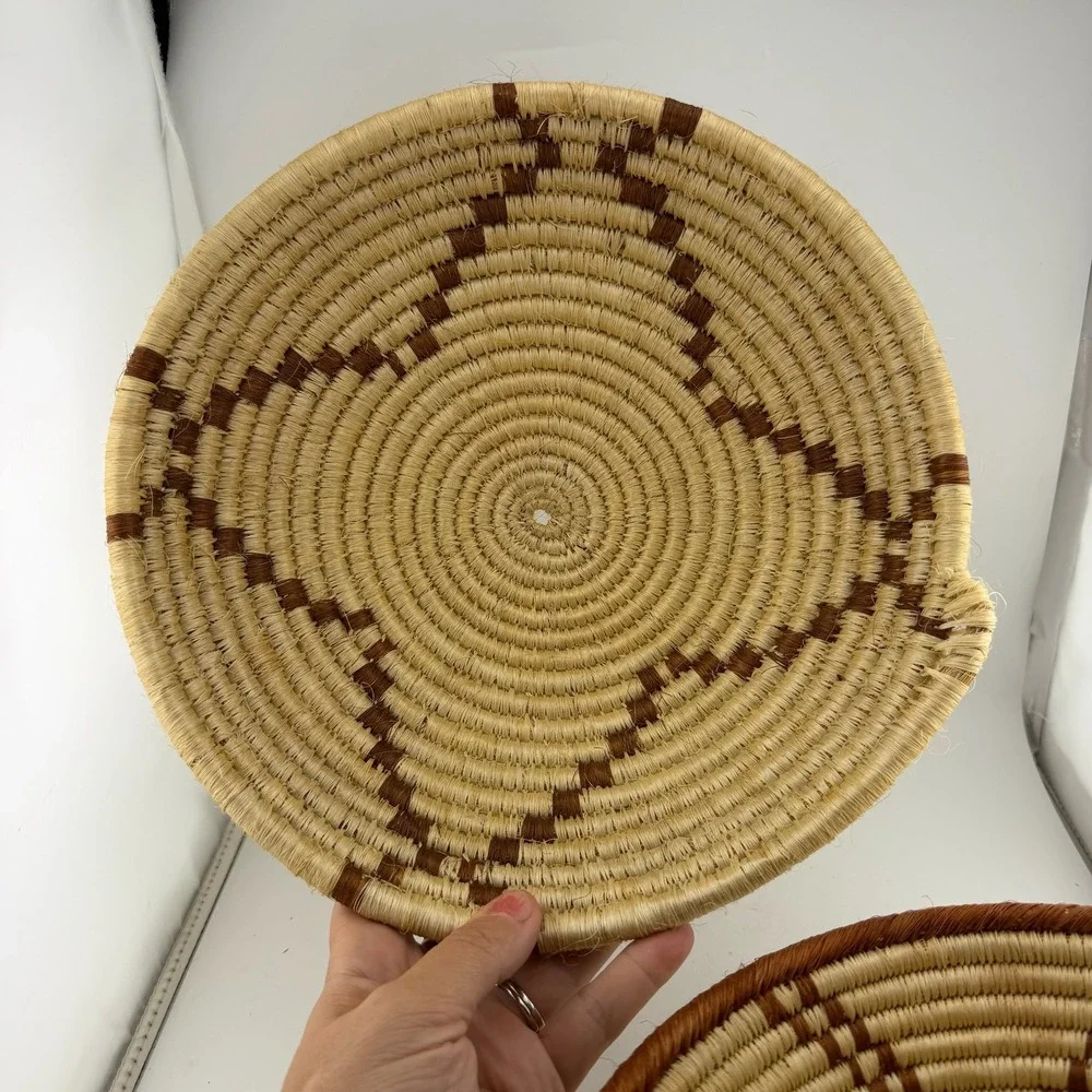 Beige Brown Woven Coil Nesting Baskets Geometric Set of 2